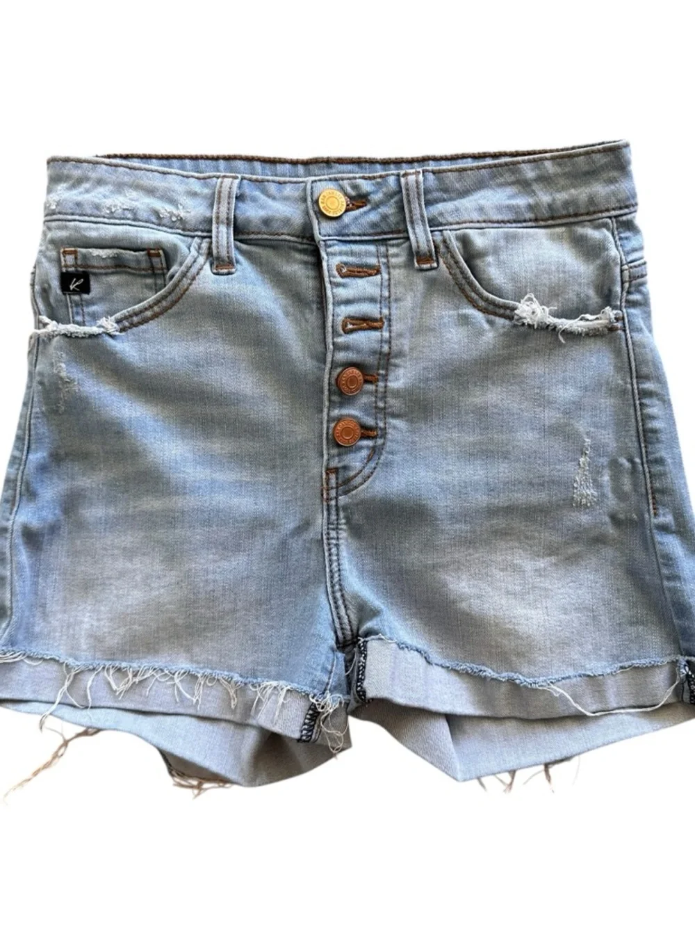 Kancan Distressed Light Wash Button Fly Denim Shorts Size M